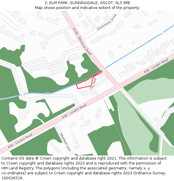 2, ELM PARK, SUNNINGDALE, ASCOT, SL5 9RE: Location map and indicative extent of plot