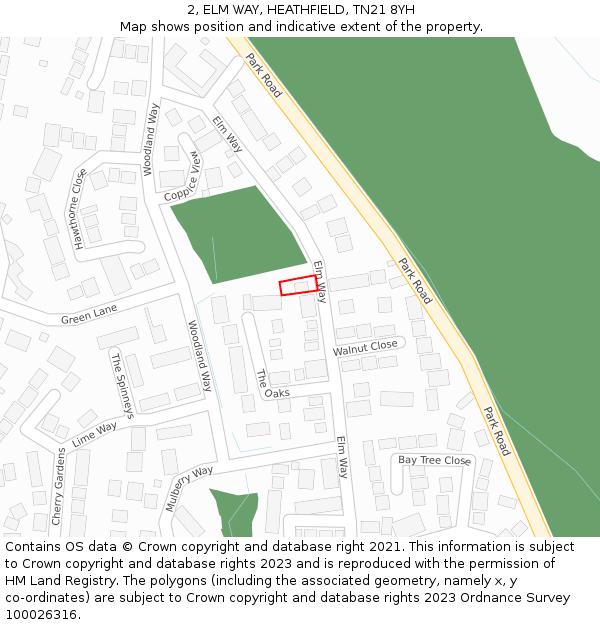 2, ELM WAY, HEATHFIELD, TN21 8YH: Location map and indicative extent of plot