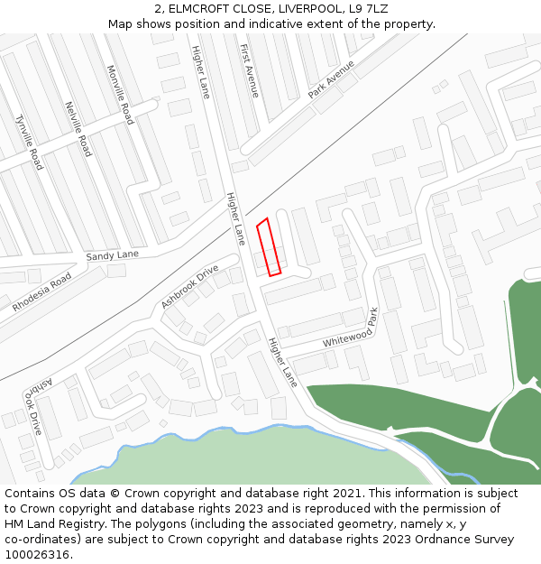 2, ELMCROFT CLOSE, LIVERPOOL, L9 7LZ: Location map and indicative extent of plot