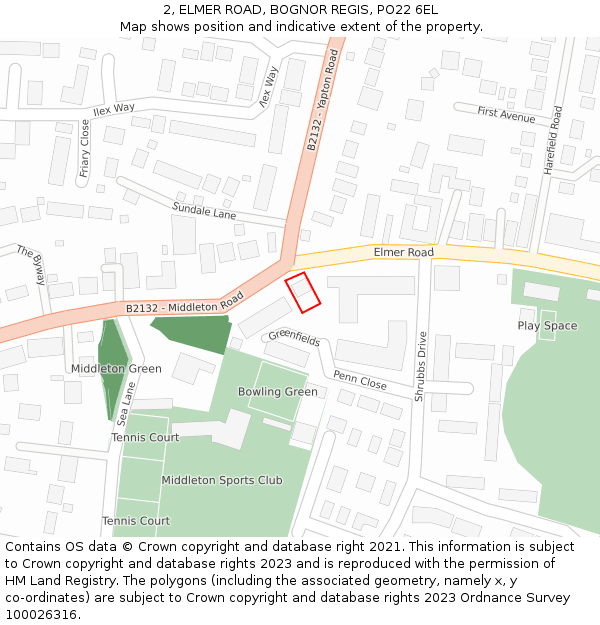 2, ELMER ROAD, BOGNOR REGIS, PO22 6EL: Location map and indicative extent of plot