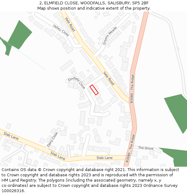 2, ELMFIELD CLOSE, WOODFALLS, SALISBURY, SP5 2BF: Location map and indicative extent of plot