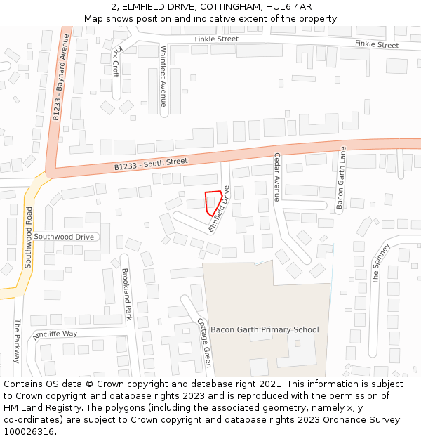 2, ELMFIELD DRIVE, COTTINGHAM, HU16 4AR: Location map and indicative extent of plot