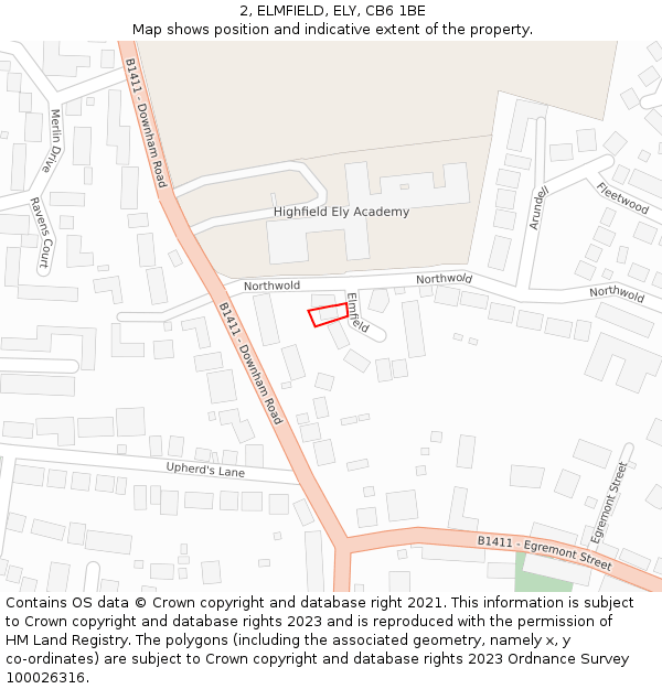 2, ELMFIELD, ELY, CB6 1BE: Location map and indicative extent of plot