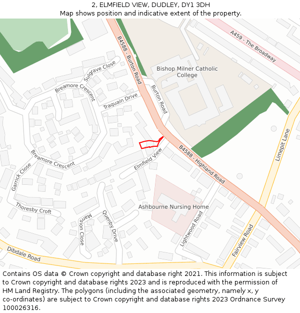 2, ELMFIELD VIEW, DUDLEY, DY1 3DH: Location map and indicative extent of plot