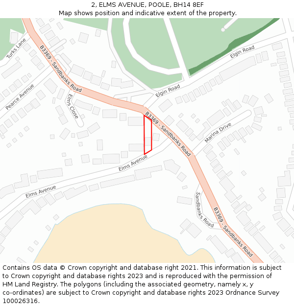 2, ELMS AVENUE, POOLE, BH14 8EF: Location map and indicative extent of plot