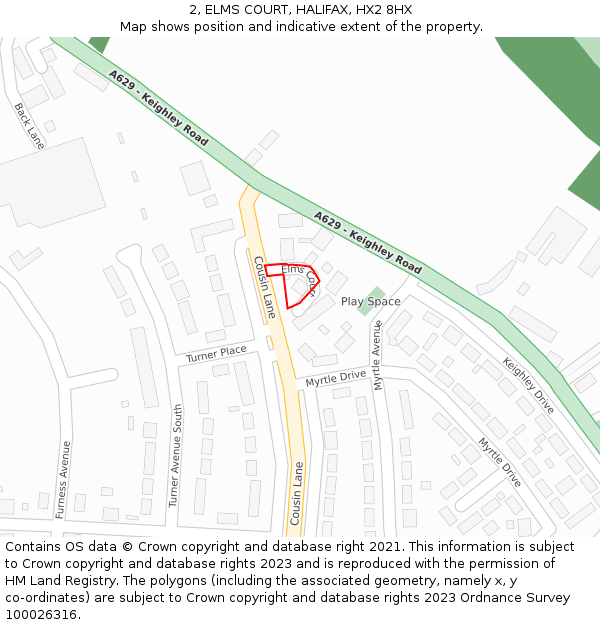 2, ELMS COURT, HALIFAX, HX2 8HX: Location map and indicative extent of plot