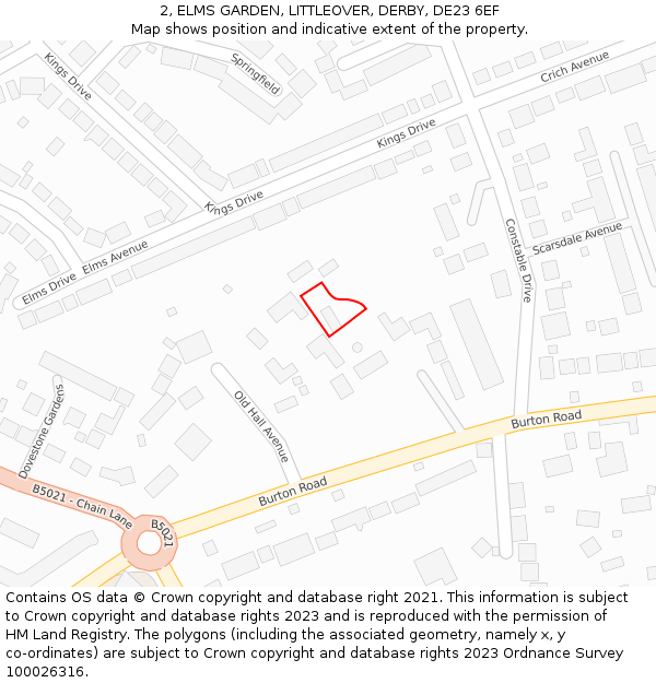 2, ELMS GARDEN, LITTLEOVER, DERBY, DE23 6EF: Location map and indicative extent of plot