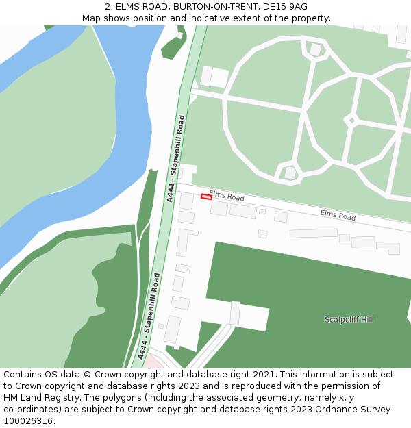 2, ELMS ROAD, BURTON-ON-TRENT, DE15 9AG: Location map and indicative extent of plot