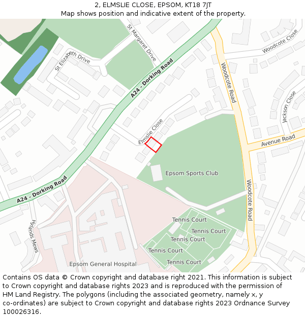 2, ELMSLIE CLOSE, EPSOM, KT18 7JT: Location map and indicative extent of plot