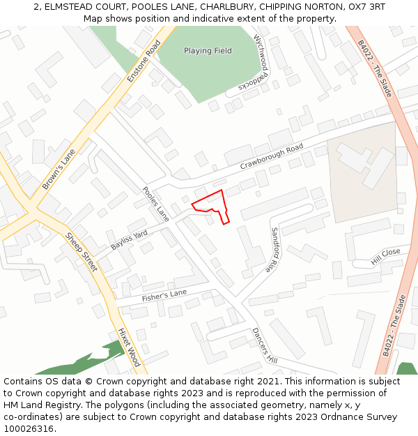 2, ELMSTEAD COURT, POOLES LANE, CHARLBURY, CHIPPING NORTON, OX7 3RT: Location map and indicative extent of plot