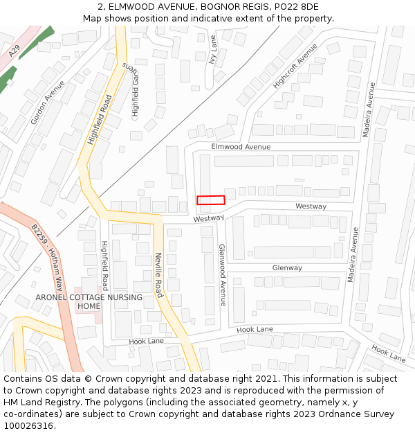 2, ELMWOOD AVENUE, BOGNOR REGIS, PO22 8DE: Location map and indicative extent of plot