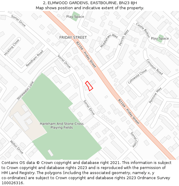 2, ELMWOOD GARDENS, EASTBOURNE, BN23 8JH: Location map and indicative extent of plot