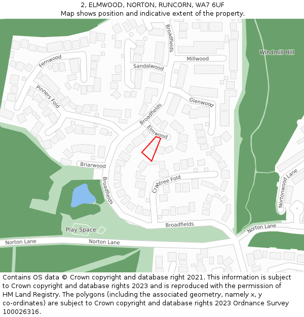 2, ELMWOOD, NORTON, RUNCORN, WA7 6UF: Location map and indicative extent of plot