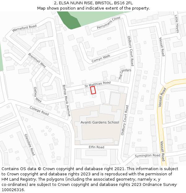 2, ELSA NUNN RISE, BRISTOL, BS16 2FL: Location map and indicative extent of plot