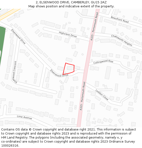 2, ELSENWOOD DRIVE, CAMBERLEY, GU15 2AZ: Location map and indicative extent of plot