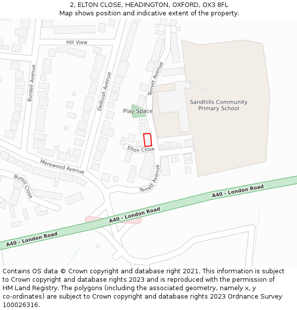 2, ELTON CLOSE, HEADINGTON, OXFORD, OX3 8FL: Location map and indicative extent of plot