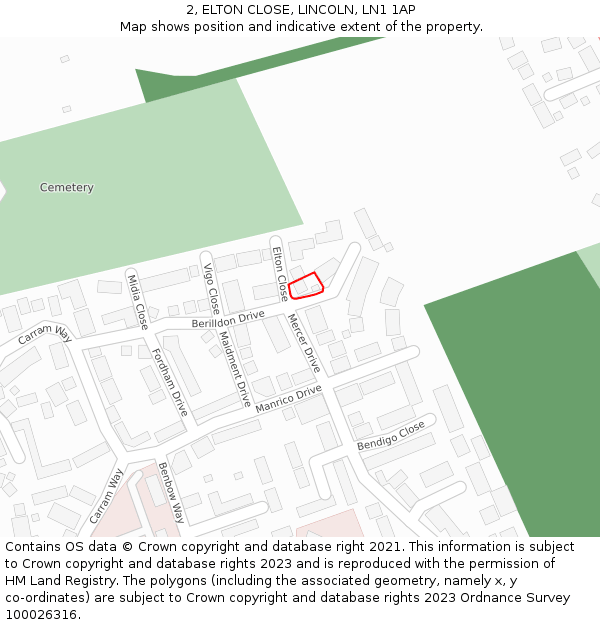 2, ELTON CLOSE, LINCOLN, LN1 1AP: Location map and indicative extent of plot