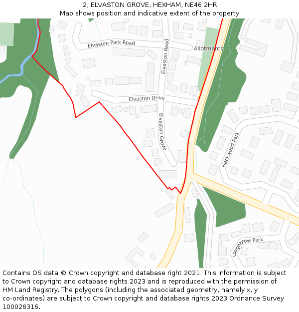 2, ELVASTON GROVE, HEXHAM, NE46 2HR: Location map and indicative extent of plot