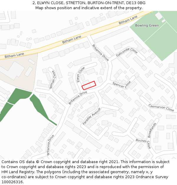 2, ELWYN CLOSE, STRETTON, BURTON-ON-TRENT, DE13 0BG: Location map and indicative extent of plot
