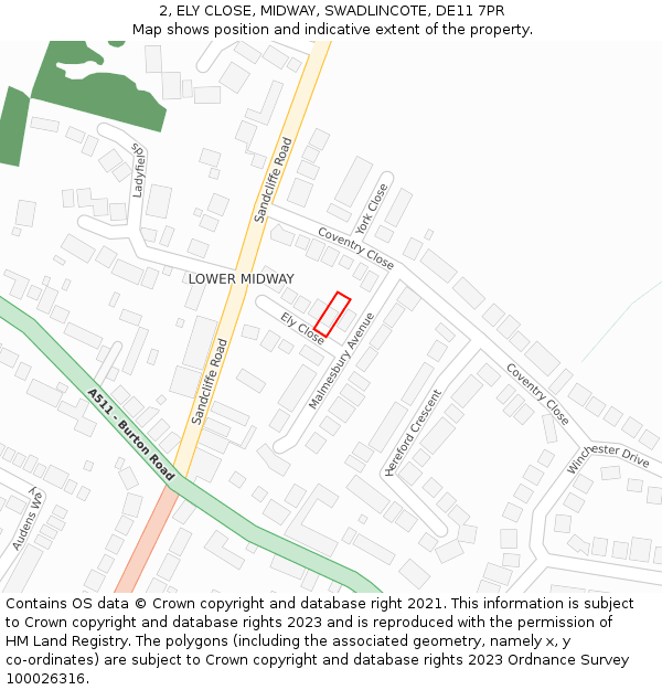 2, ELY CLOSE, MIDWAY, SWADLINCOTE, DE11 7PR: Location map and indicative extent of plot