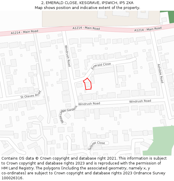 2, EMERALD CLOSE, KESGRAVE, IPSWICH, IP5 2XA: Location map and indicative extent of plot