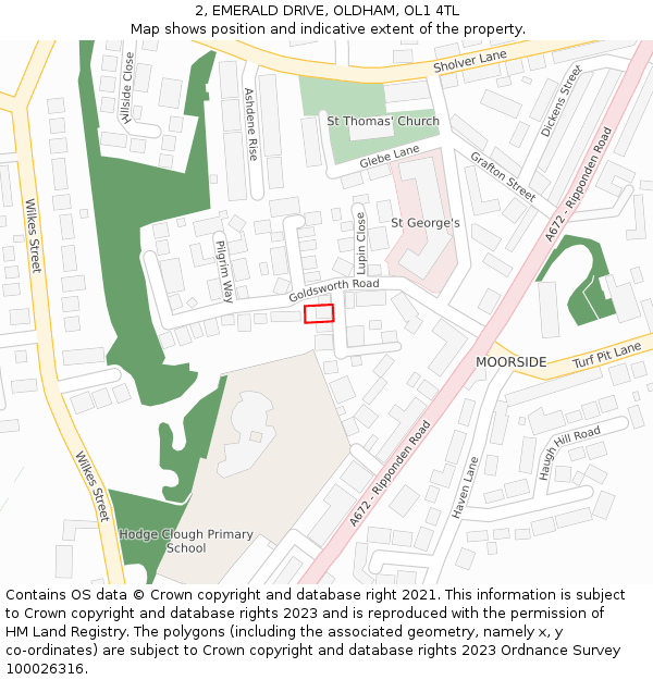 2, EMERALD DRIVE, OLDHAM, OL1 4TL: Location map and indicative extent of plot