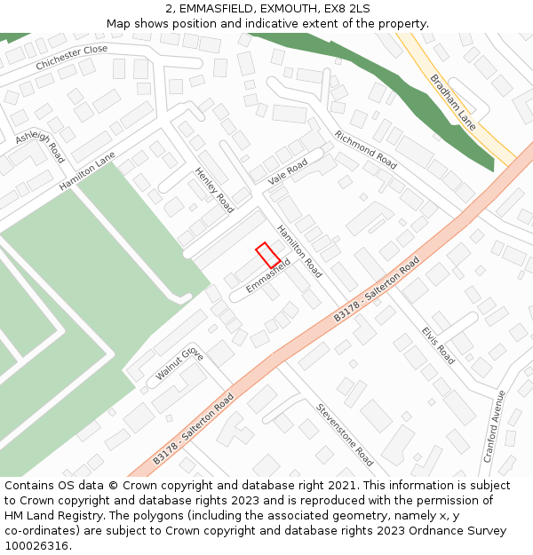 2, EMMASFIELD, EXMOUTH, EX8 2LS: Location map and indicative extent of plot