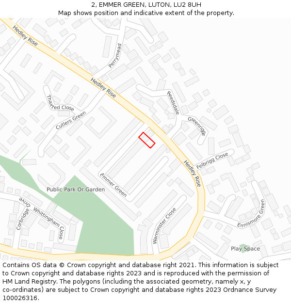 2, EMMER GREEN, LUTON, LU2 8UH: Location map and indicative extent of plot