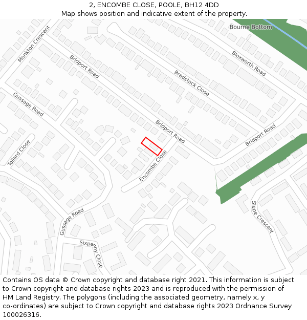 2, ENCOMBE CLOSE, POOLE, BH12 4DD: Location map and indicative extent of plot