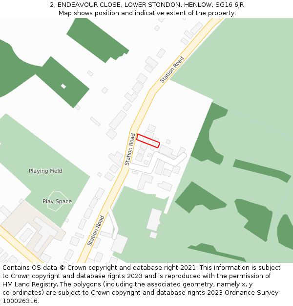 2, ENDEAVOUR CLOSE, LOWER STONDON, HENLOW, SG16 6JR: Location map and indicative extent of plot