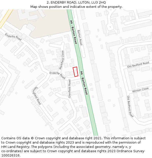 2, ENDERBY ROAD, LUTON, LU3 2HQ: Location map and indicative extent of plot