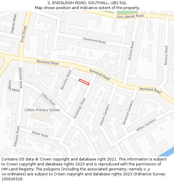 2, ENDSLEIGH ROAD, SOUTHALL, UB2 5QL: Location map and indicative extent of plot