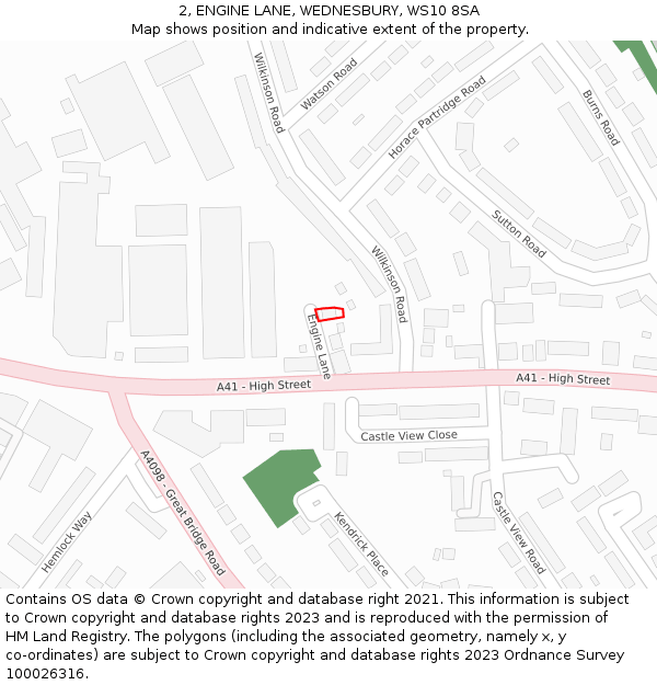 2, ENGINE LANE, WEDNESBURY, WS10 8SA: Location map and indicative extent of plot