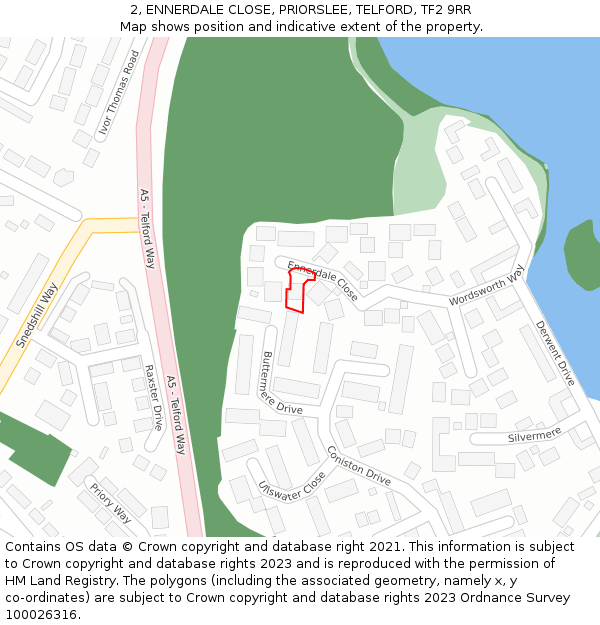 2, ENNERDALE CLOSE, PRIORSLEE, TELFORD, TF2 9RR: Location map and indicative extent of plot