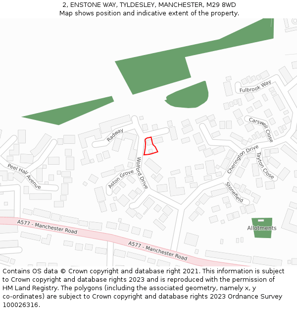 2, ENSTONE WAY, TYLDESLEY, MANCHESTER, M29 8WD: Location map and indicative extent of plot