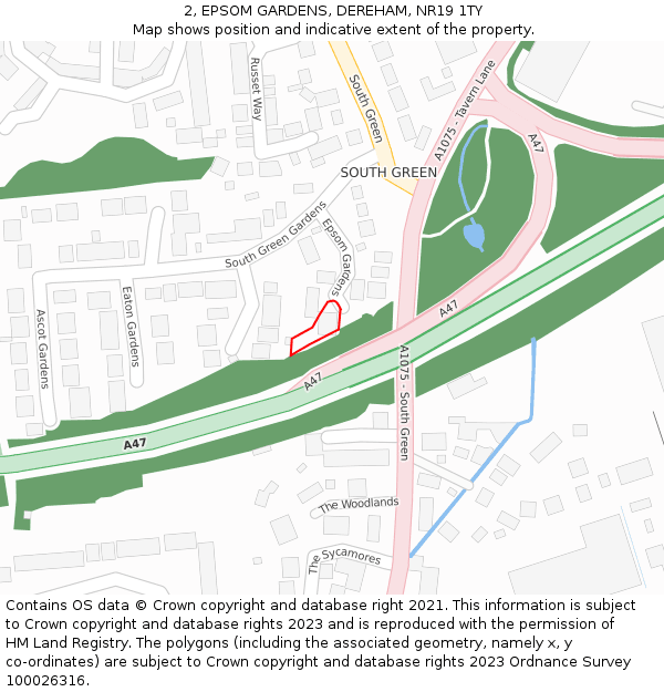 2, EPSOM GARDENS, DEREHAM, NR19 1TY: Location map and indicative extent of plot