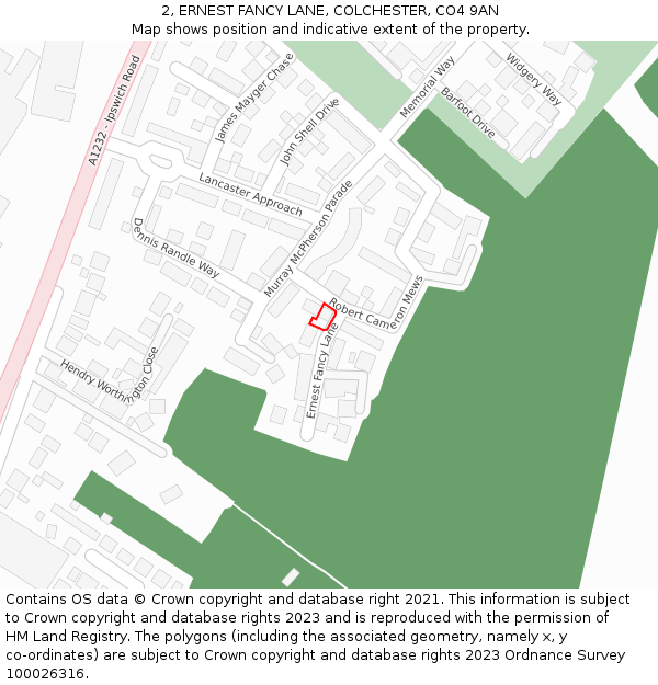 2, ERNEST FANCY LANE, COLCHESTER, CO4 9AN: Location map and indicative extent of plot