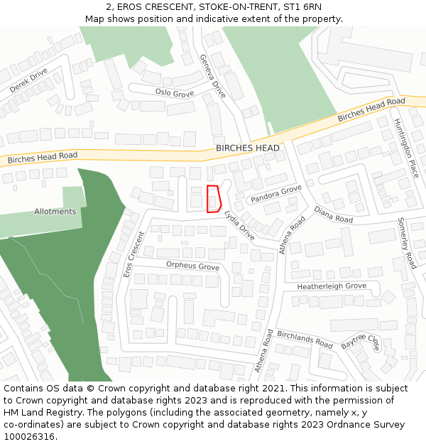 2, EROS CRESCENT, STOKE-ON-TRENT, ST1 6RN: Location map and indicative extent of plot