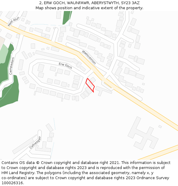 2, ERW GOCH, WAUNFAWR, ABERYSTWYTH, SY23 3AZ: Location map and indicative extent of plot