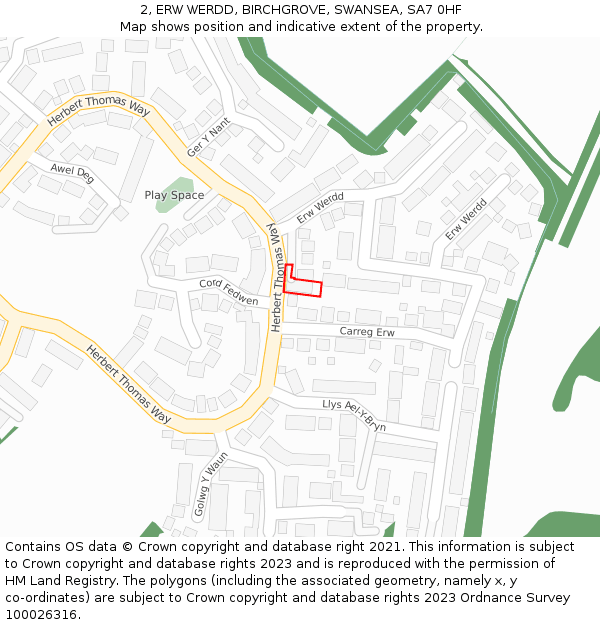 2, ERW WERDD, BIRCHGROVE, SWANSEA, SA7 0HF: Location map and indicative extent of plot