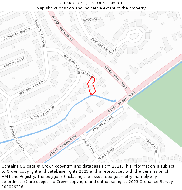 2, ESK CLOSE, LINCOLN, LN6 8TL: Location map and indicative extent of plot