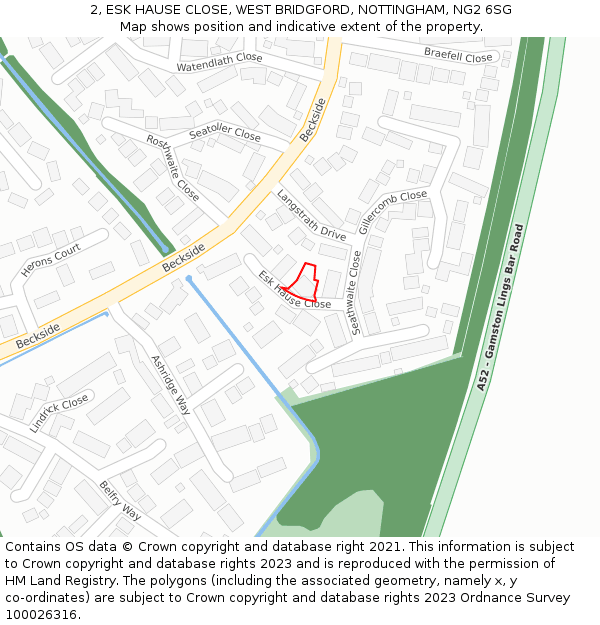 2, ESK HAUSE CLOSE, WEST BRIDGFORD, NOTTINGHAM, NG2 6SG: Location map and indicative extent of plot