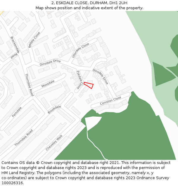 2, ESKDALE CLOSE, DURHAM, DH1 2UH: Location map and indicative extent of plot