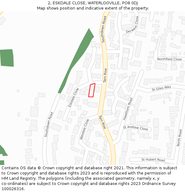 2, ESKDALE CLOSE, WATERLOOVILLE, PO8 0DJ: Location map and indicative extent of plot