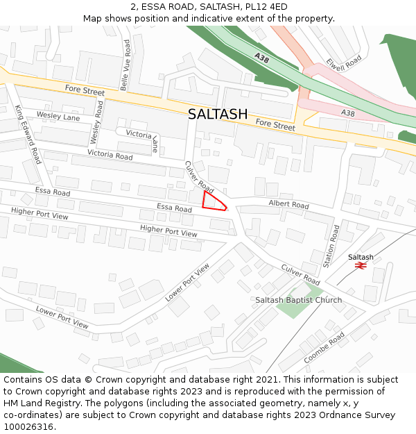 2, ESSA ROAD, SALTASH, PL12 4ED: Location map and indicative extent of plot