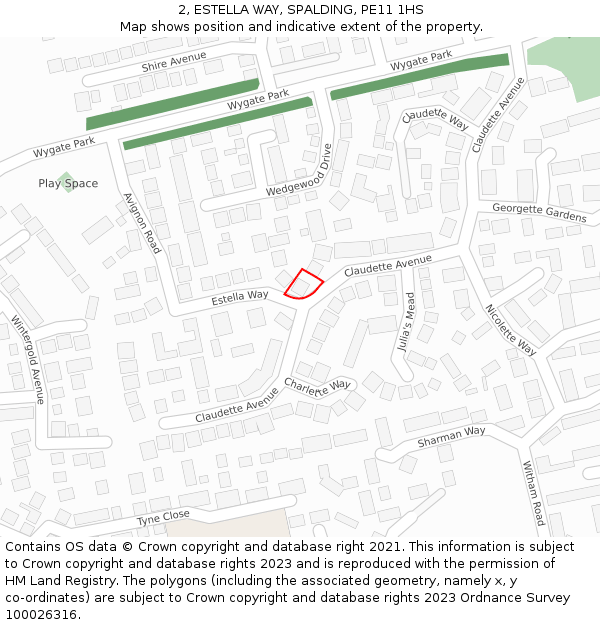 2, ESTELLA WAY, SPALDING, PE11 1HS: Location map and indicative extent of plot