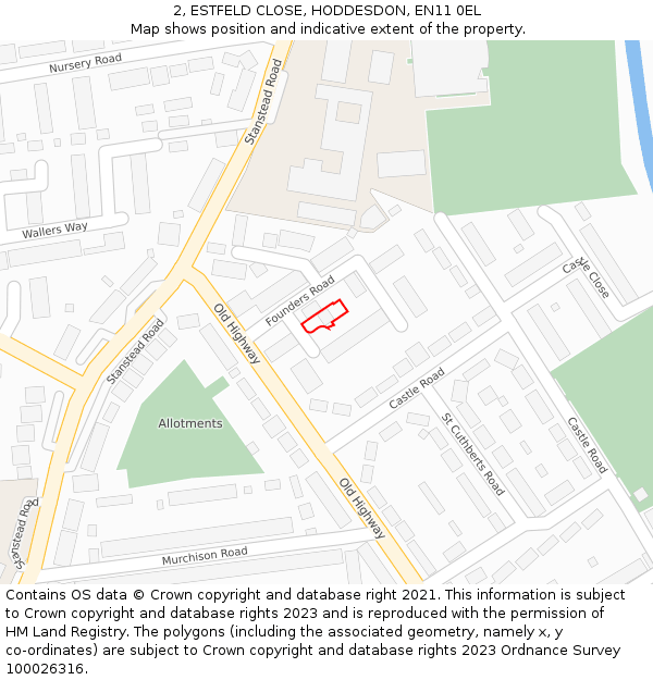 2, ESTFELD CLOSE, HODDESDON, EN11 0EL: Location map and indicative extent of plot