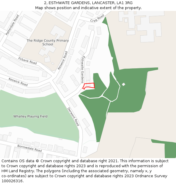 2, ESTHWAITE GARDENS, LANCASTER, LA1 3RG: Location map and indicative extent of plot