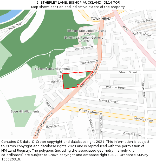 2, ETHERLEY LANE, BISHOP AUCKLAND, DL14 7QR: Location map and indicative extent of plot