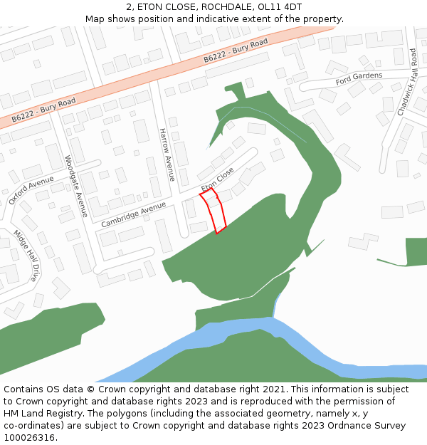 2, ETON CLOSE, ROCHDALE, OL11 4DT: Location map and indicative extent of plot